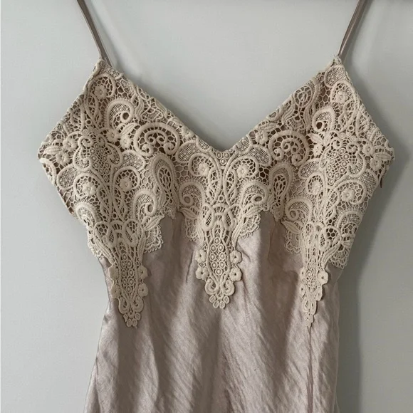 Lulus Maylene Champagne Satin Crochet Lace Slip Mini Dress - Picture 6 of 7